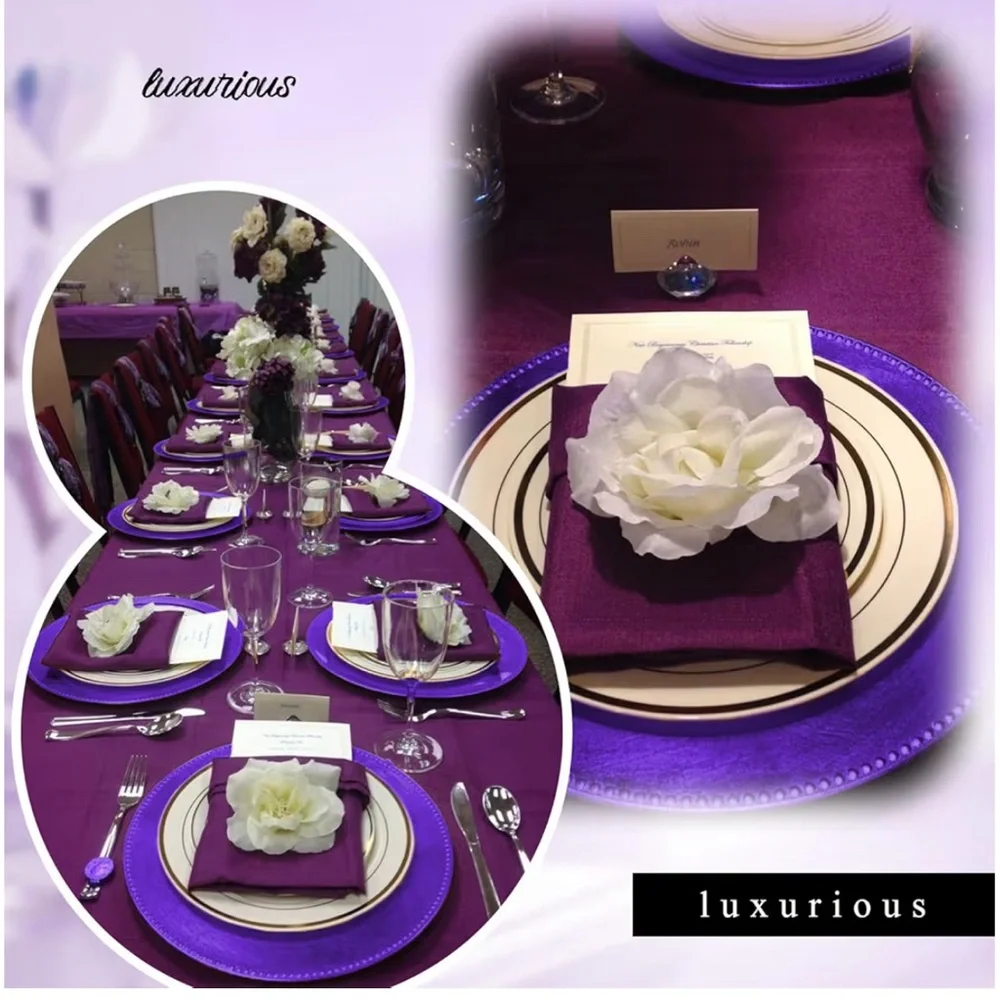 QTY 3 / 13” Purple Beaded Charger Plates.   Elegant Purple Party Plates Set - Picture 6 of 7